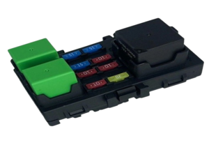 black, green, red and blue fuse box racha